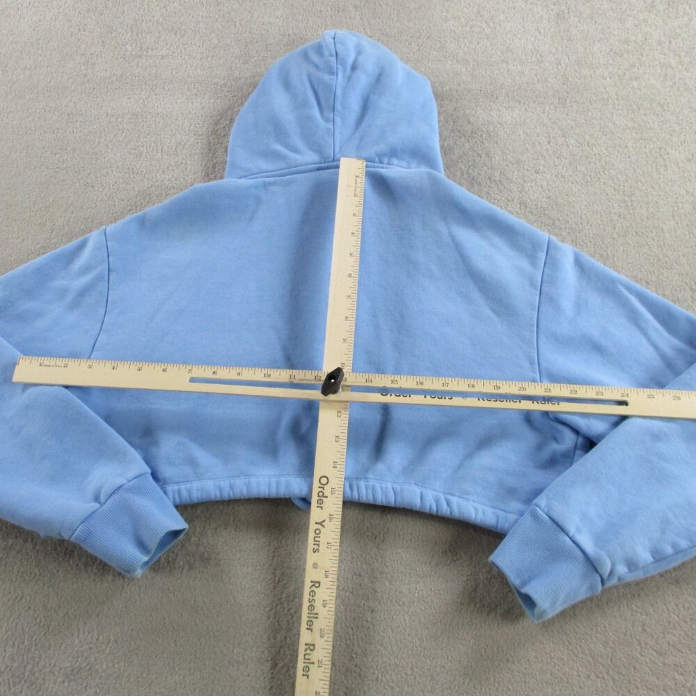 Fiorucci Hoodie Womens XS Blue Cropped Sweatshirt Angels Heaven Print Pullover - Picture 9 of 12